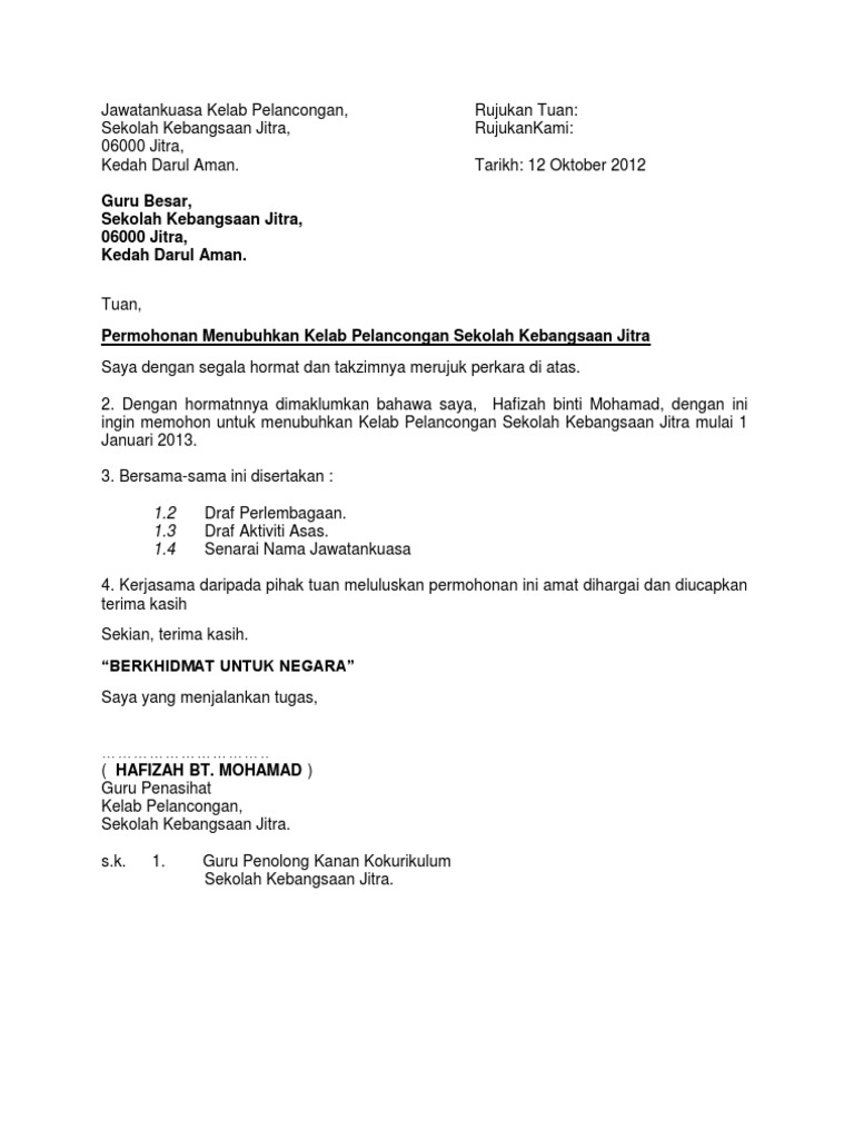 Surat Penubuhan Kelab Pelancongan Pdf
