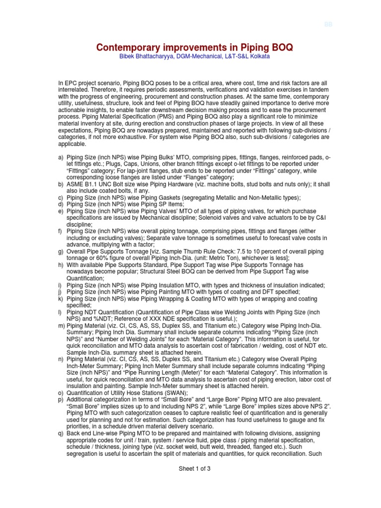 Enhancements in Piping BOQ Management | PDF | Pipe (Fluid Conveyance ...