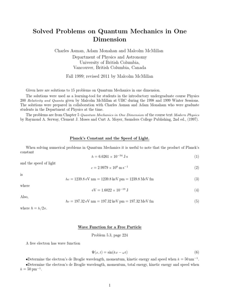 Quantum Mechanics Problem Solutions | PDF | Teaching Methods ...