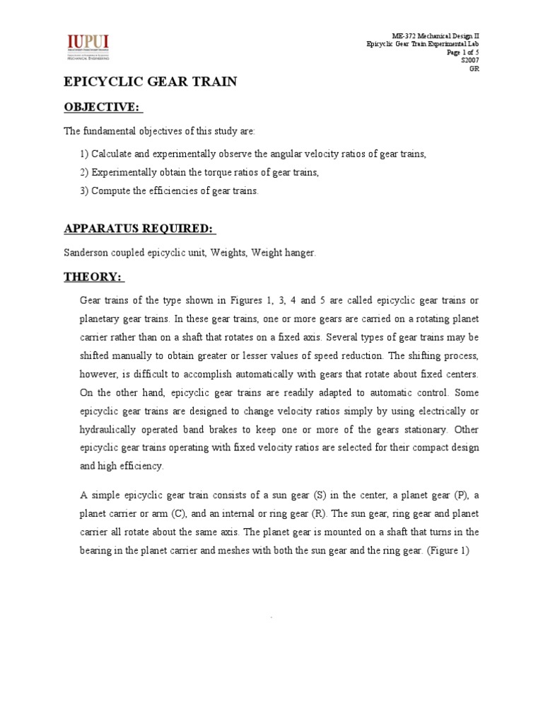 Epicyclic Gear Train PDF