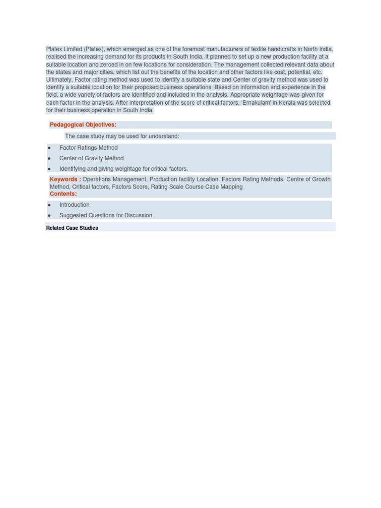 Pedagogical Objectives:: Related Case Studies | PDF