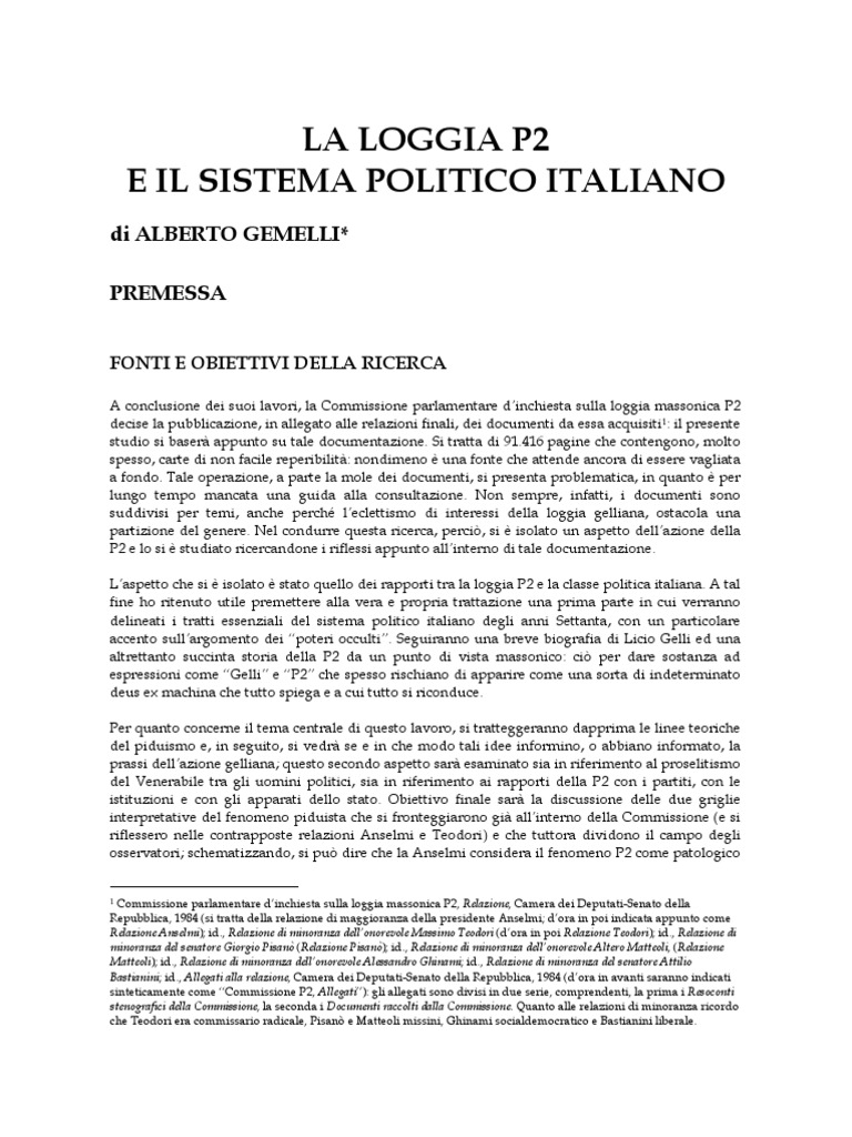 La Loggia P2 E Il Sistema Politico Italiano - 