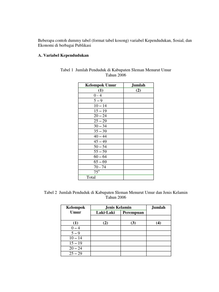 Beberapa Contoh Dummy Tabel | PDF