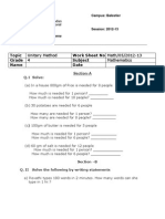 Campus Math Worksheet on Unitary Method