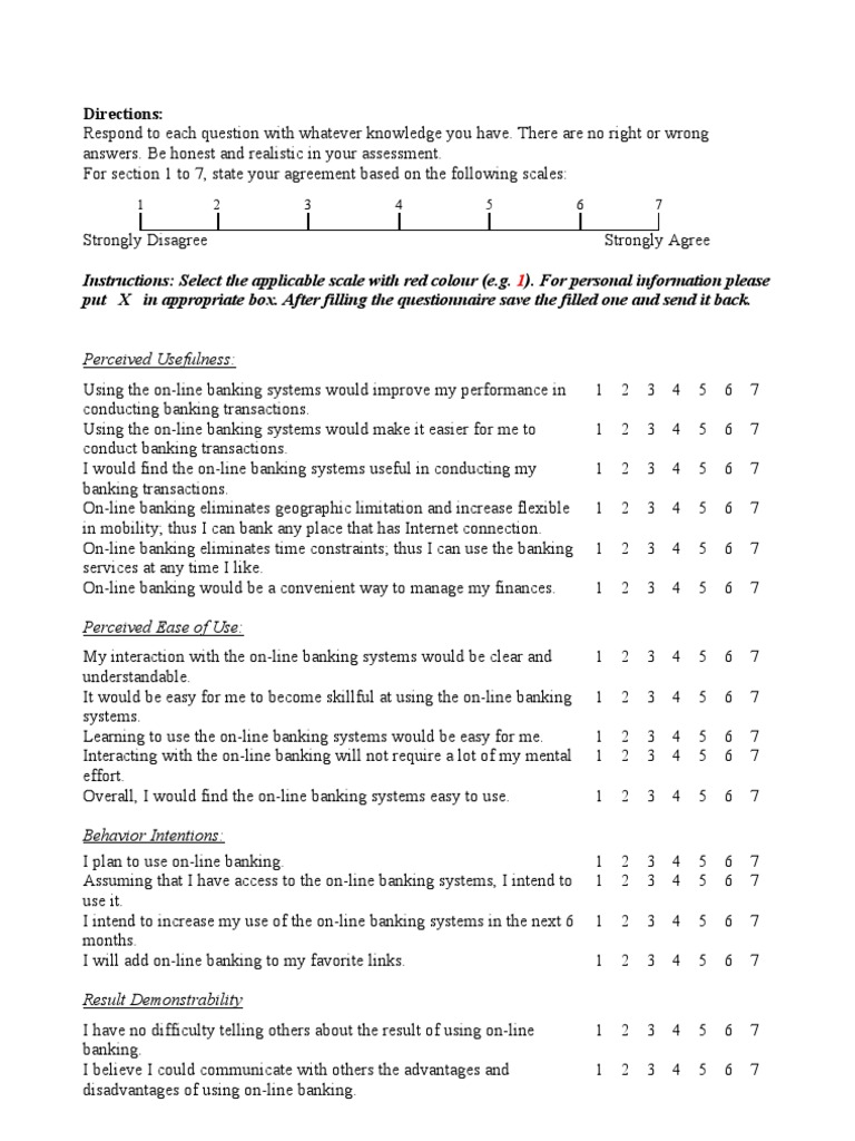 Questionnaire Online Banking Usability