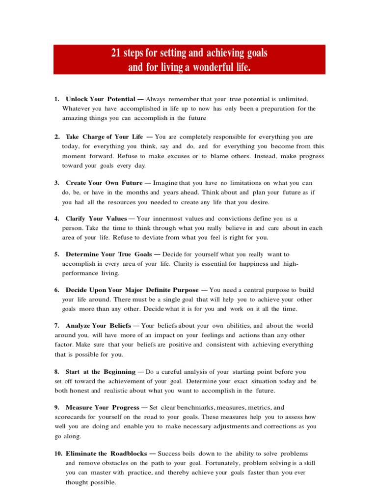 21 Steps For Setting and Achieving Goals and For Living A Wonderful ...