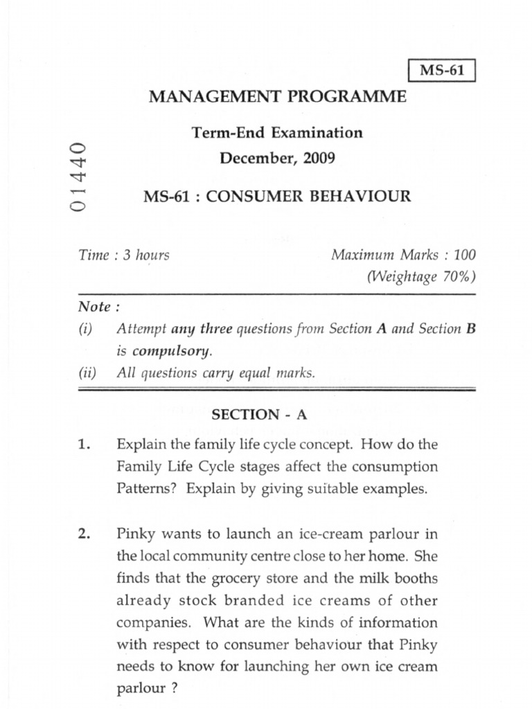 Consumer Behaviour Exam Guide MS-61 | PDF | Business