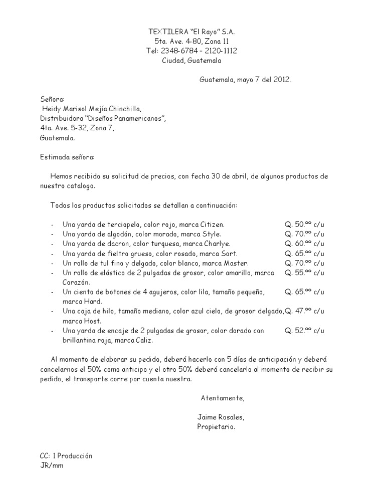 Carta de Cotizacion