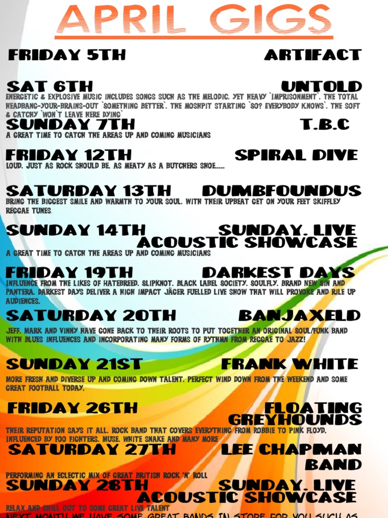 April Live Music Gigs Schedule | PDF | Art | Classics