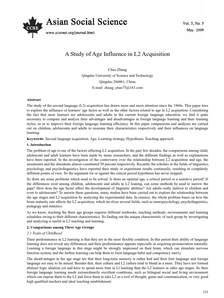 A Study of Age Influence in L2 Acquisition | PDF