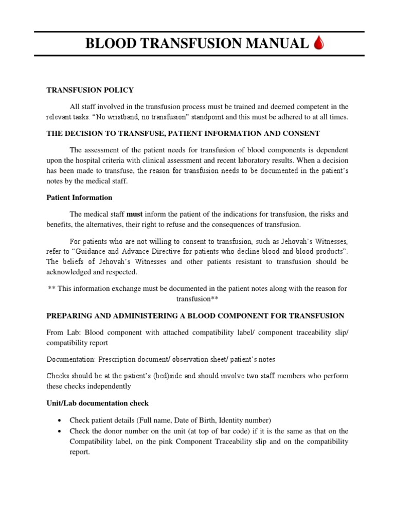 Blood Transfusion Manual - Final | PDF | Blood Transfusion ...