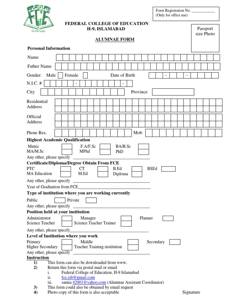 FCE Alumnae Application Form 2025 | PDF | Career & Growth