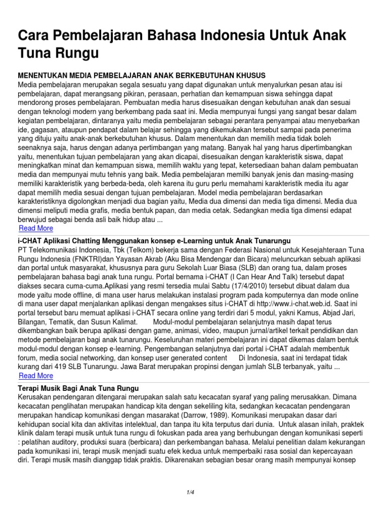 Cara Pembelajaran Bahasa Indonesia Untuk Anak Tuna Rungu