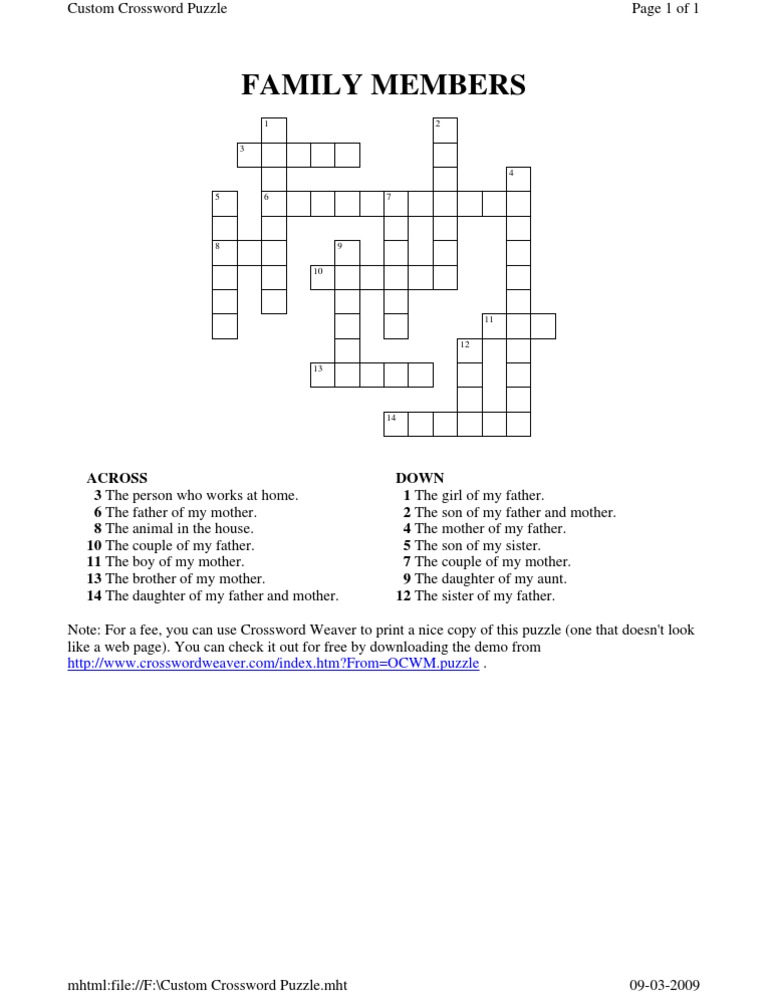 Family Members Crossword PDF