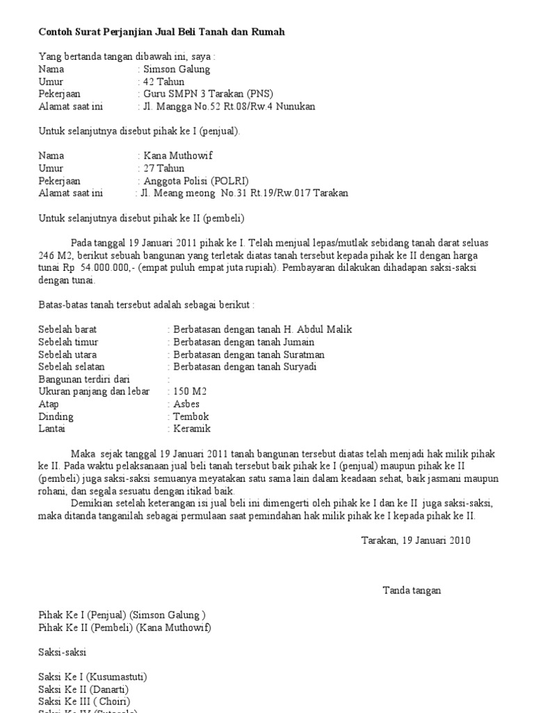 Surat Kuasa Jual Tanah Waris