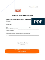 Certificado de Residencia El Arrozal