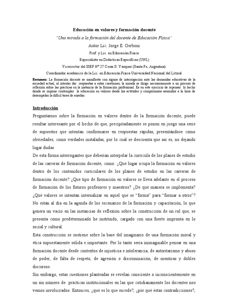 Formación Docente y Educación en Valores | PDF | Plan de estudios ...