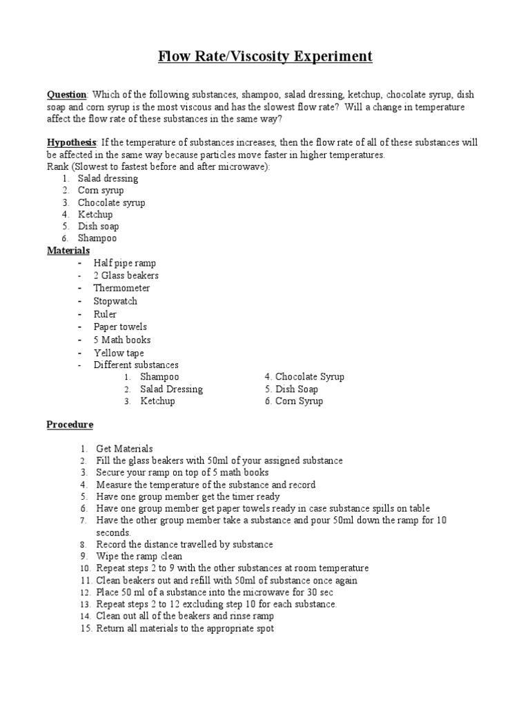 Flow Rate Experiment PDF Viscosity Petroleum