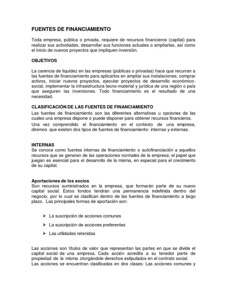 Fuentes de Financiamiento Empresarial | PDF | Compartir (Finanzas ...