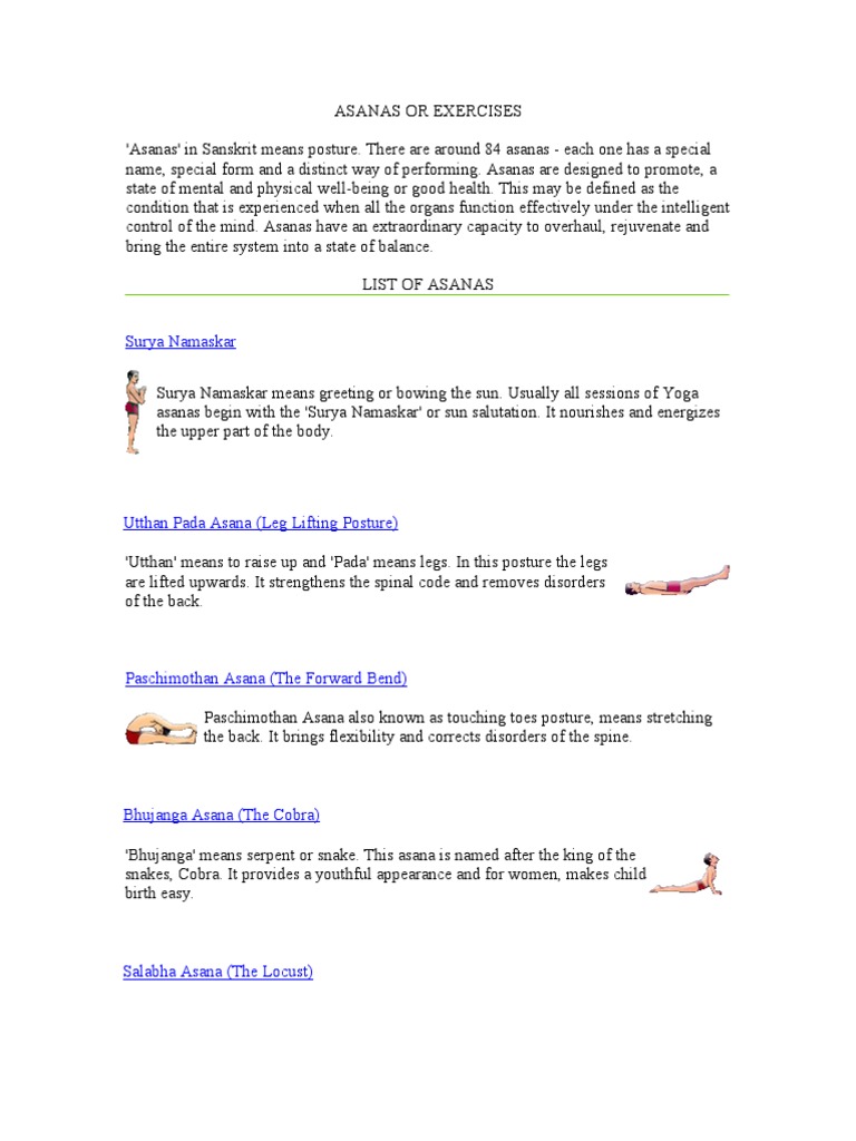 Asanas or Exercises | PDF | Asana | Physical Exercise