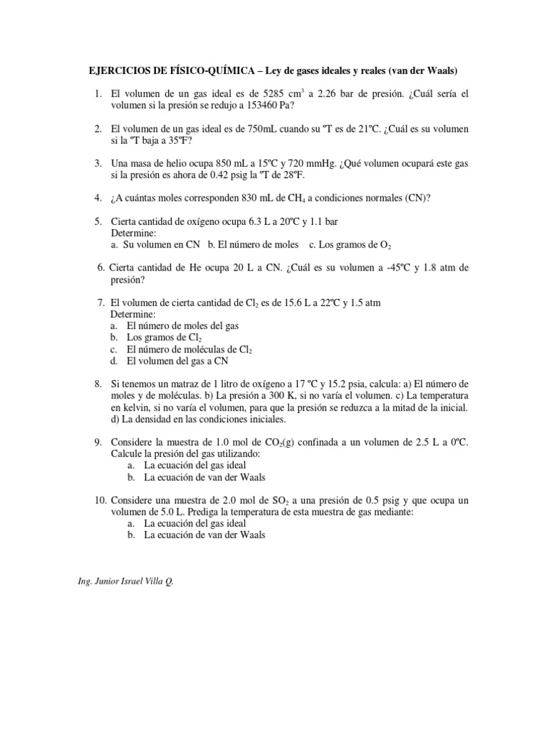Ejercicios Ley de Gases Ideales | PDF | Métodos y materiales de ...