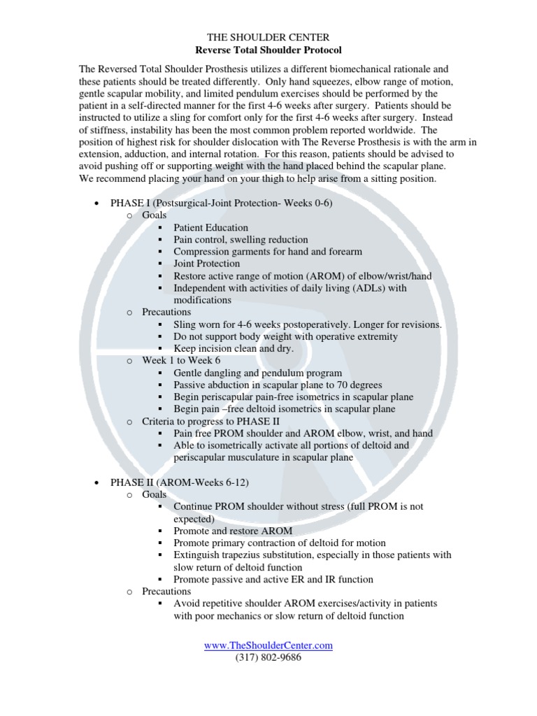 Reverse Total Shoulder Protocol | PDF | Shoulder | Anatomical Terms Of ...