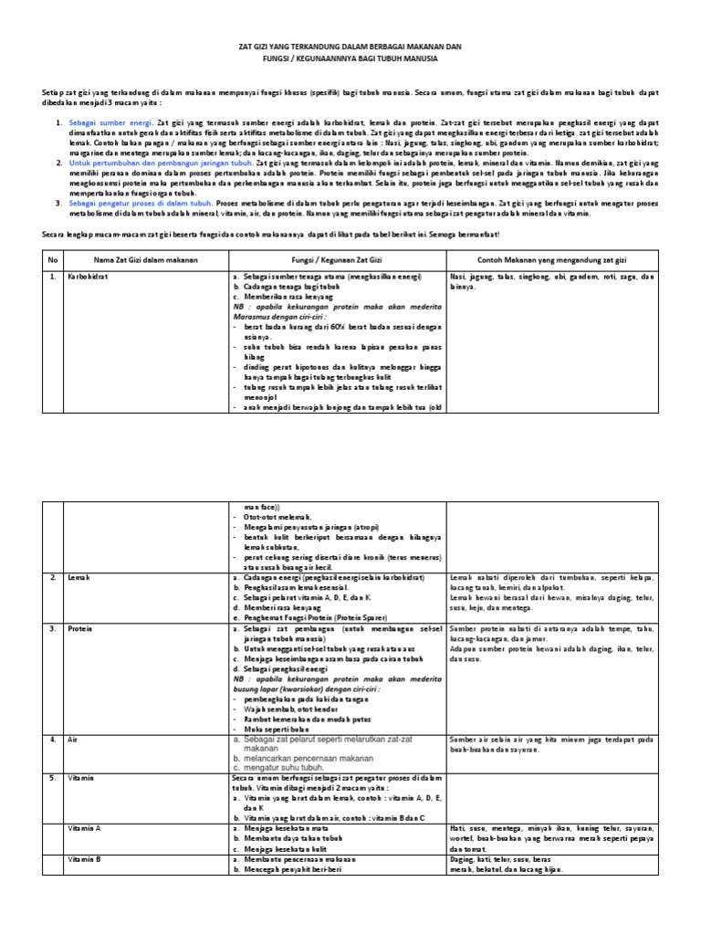 Kegunaan Zat Gizi Makanan Cara Golden