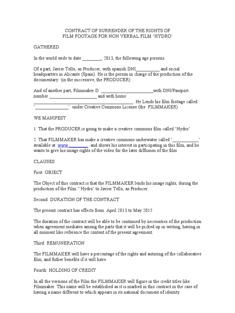 Surrender Contract for 'Hydro' Film Rights | PDF | Creative Commons ...
