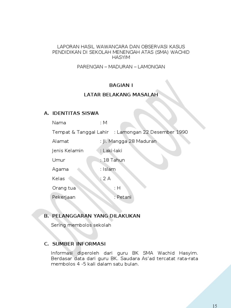 Contoh Laporan Wawancara Dan Observasi