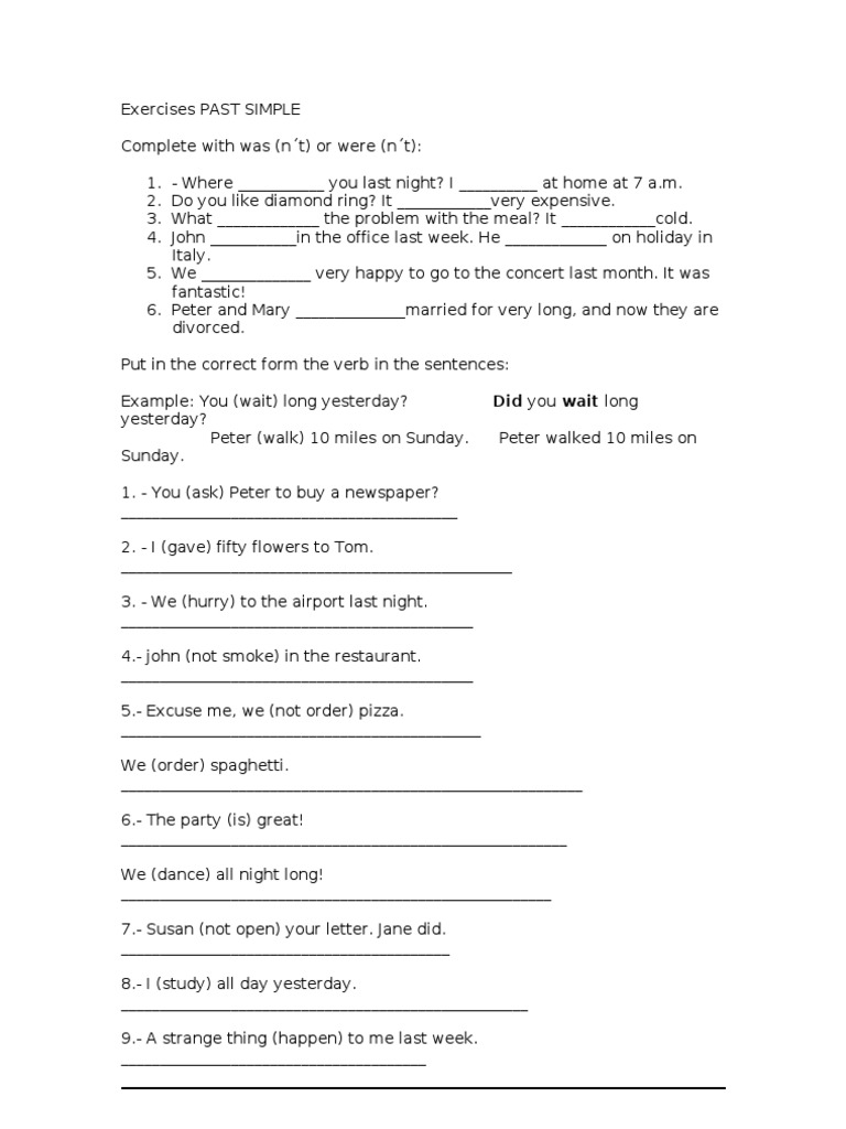 Exercises Past Simple | PDF