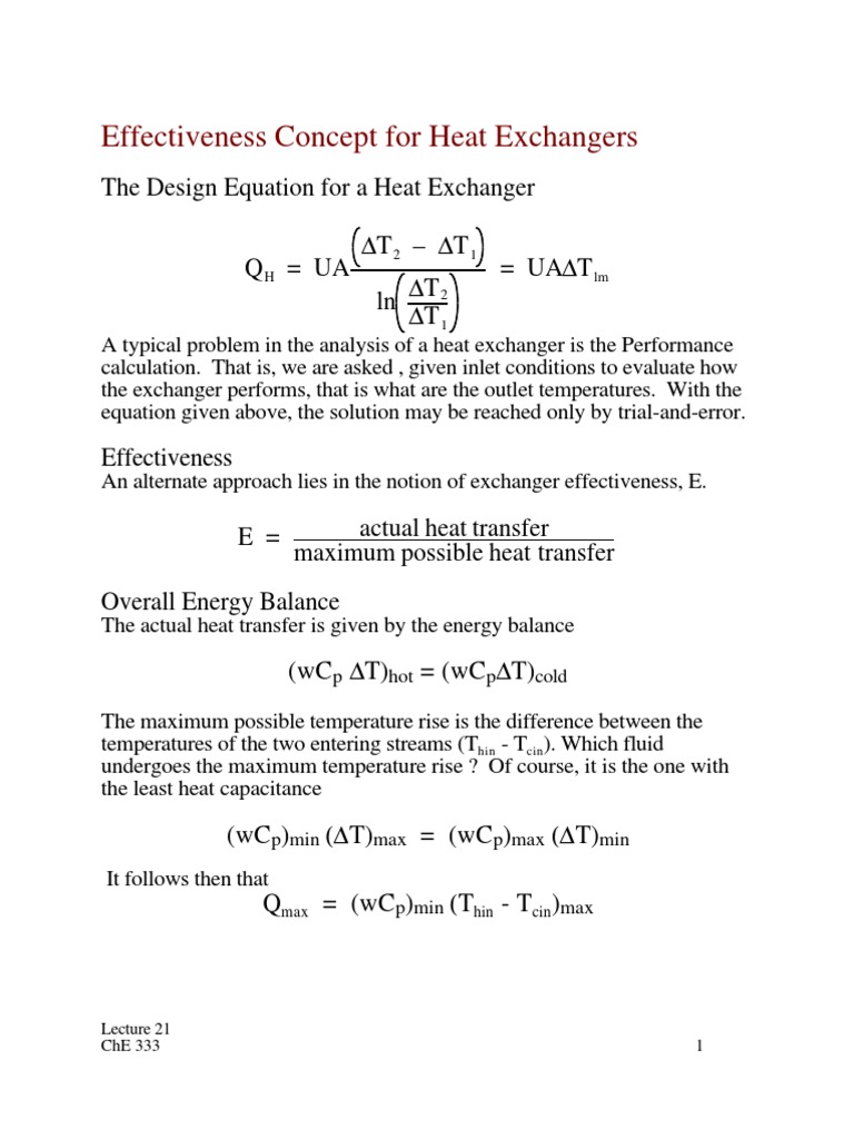 Heat Exchanger Effectiveness PDF PDF Heat Exchanger Heat