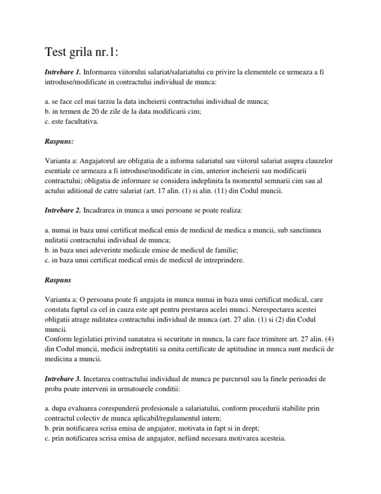 Test Grila Resurse Umane | PDF