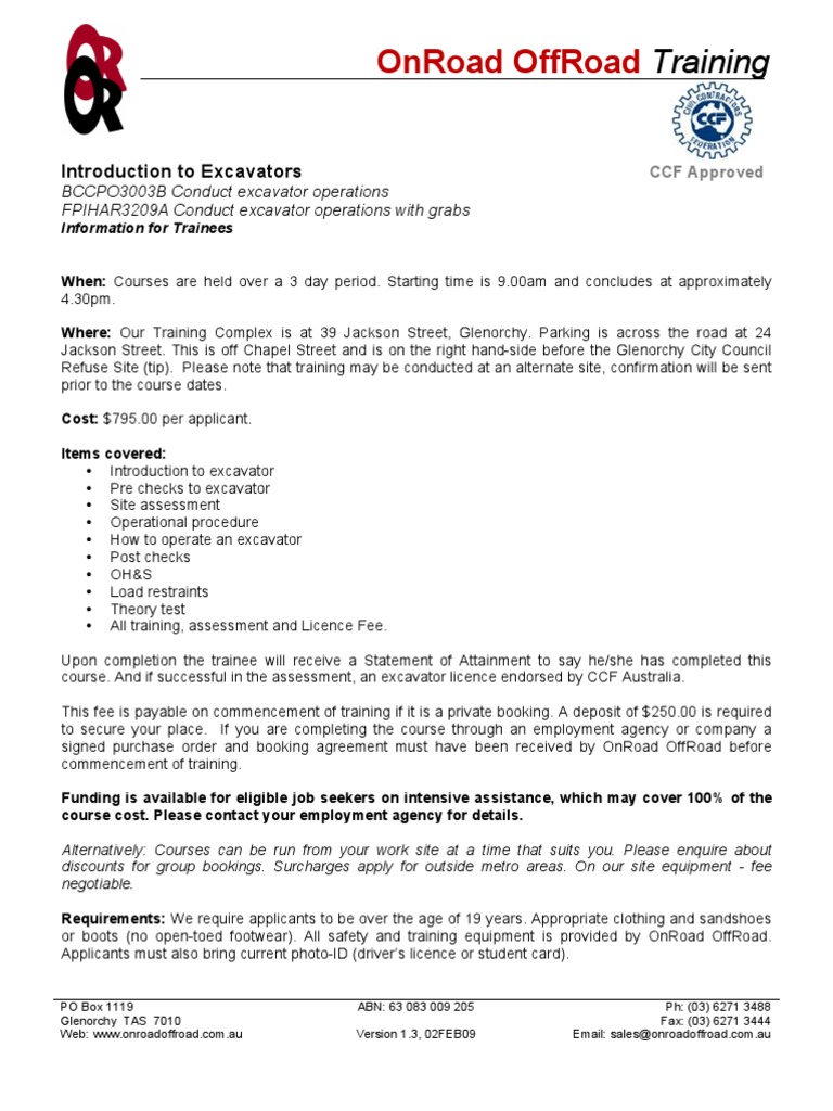 Excavator Training Course Details | PDF | Fee | Government