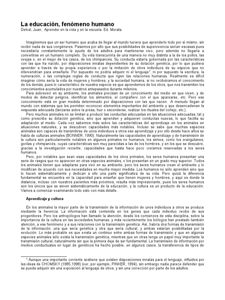 La educación como fenómeno humano | PDF | Aprendizaje | Sociedad