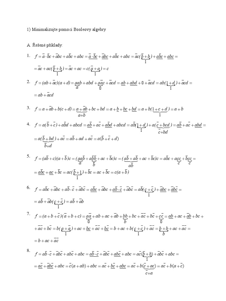 1 Minimalizujte Pomoci Booleovy Algebry