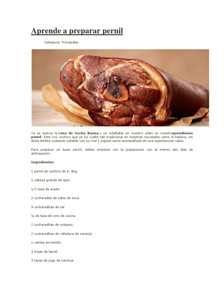 Aprende A Preparar Pernil PDF Cocina,