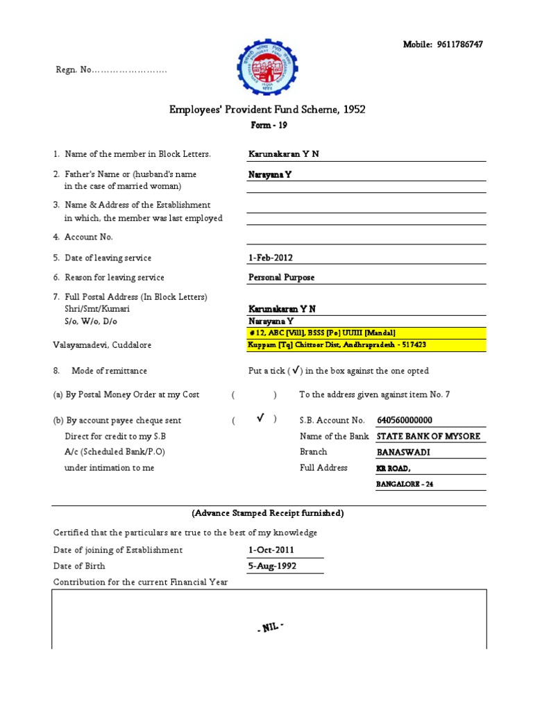 EPF Form 19 Submission Details | PDF