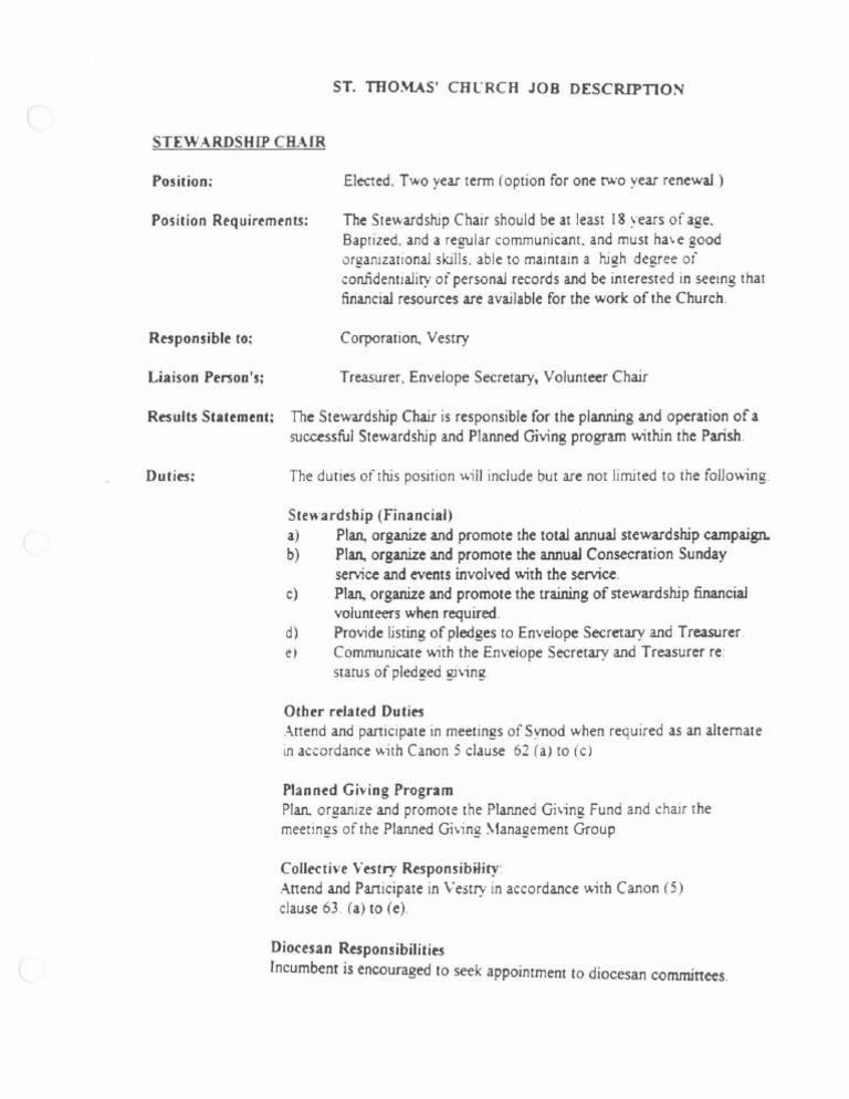 Stewardship Chair Job Description PDF