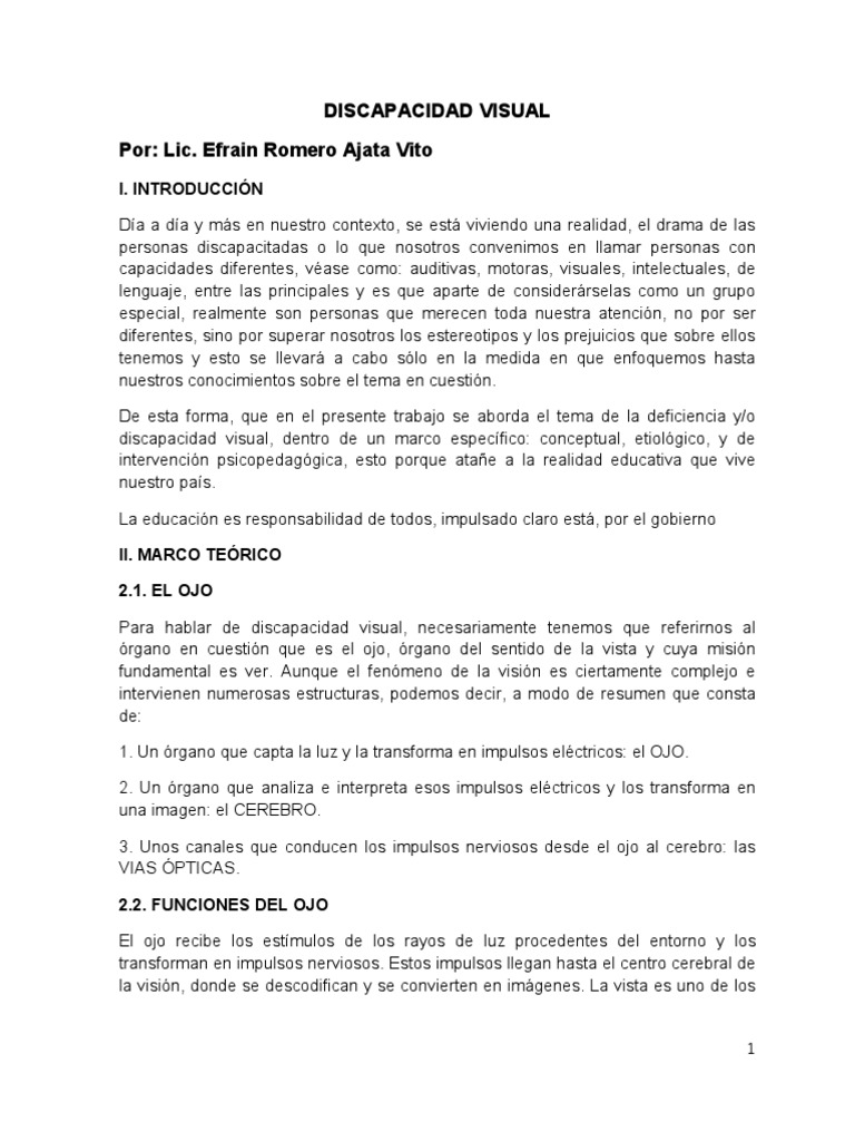 Discapacidad Visual | PDF | Ojo humano | Percepción visual