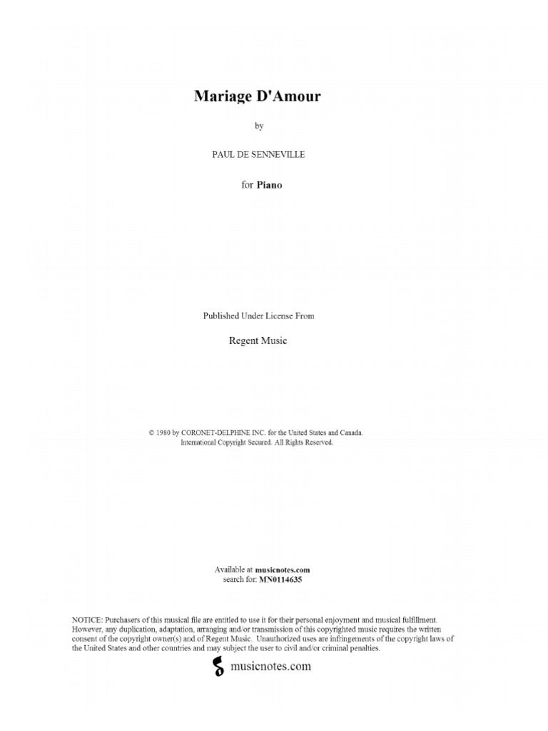 Richard Clayderman Mariage D Amour Sheet Music Piano Solo Sample Musical Compositions Compositions For Piano