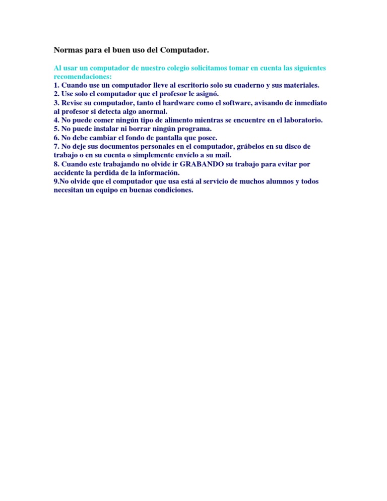 Normas para El Buen Uso Del Computador | PDF