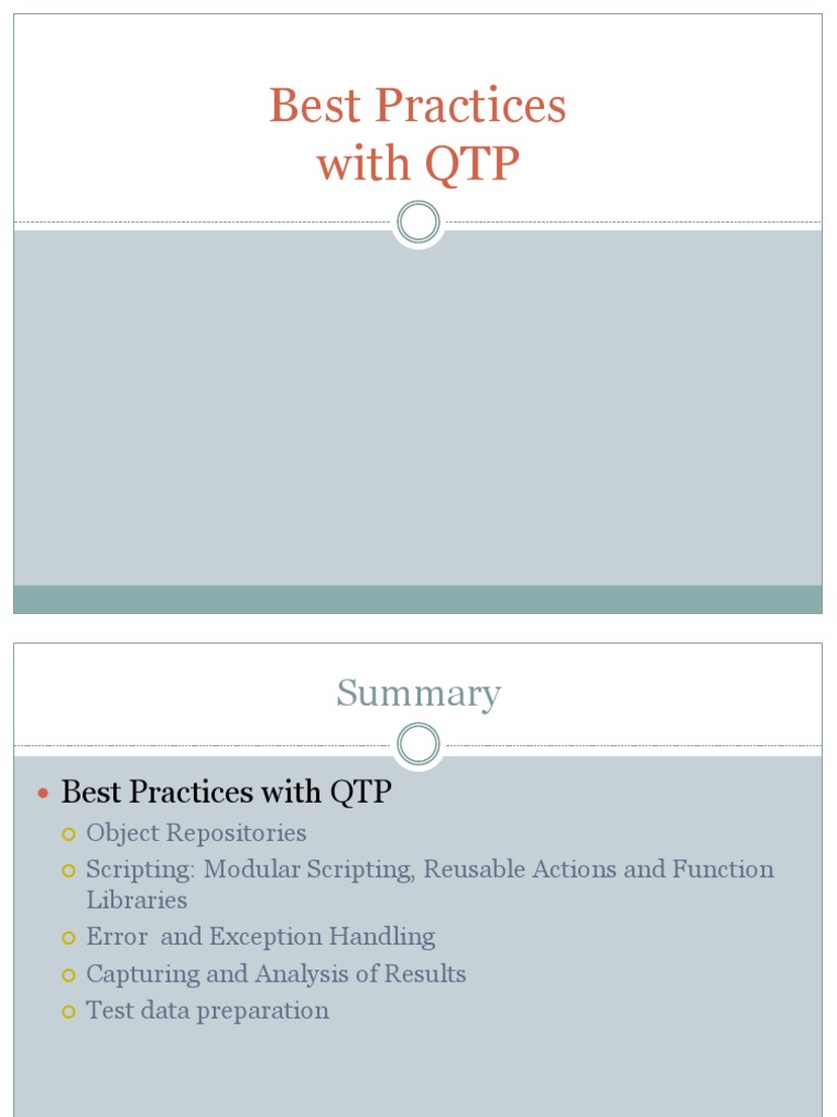 QTP Best Practices | PDF | Library (Computing) | Scripting Language