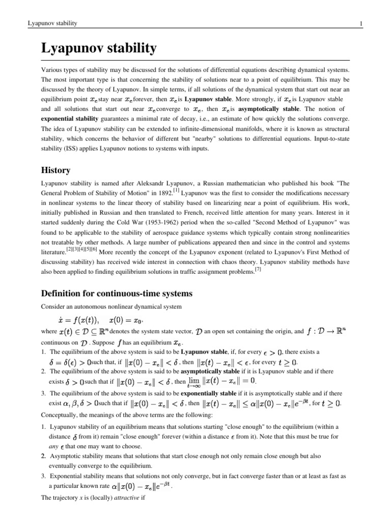 Lyapunov Stability | PDF | Stability Theory | Cybernetics