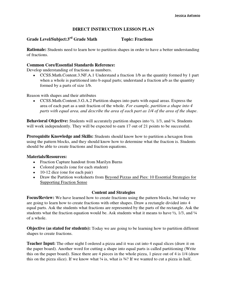 Antonio - Math Lesson Plan | PDF | Fraction (Mathematics) | Common Core ...