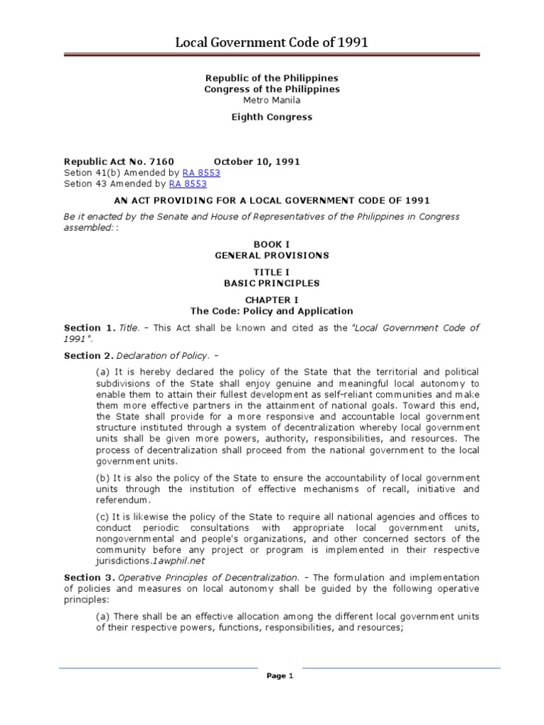 LOcal Government Code of 1991 PDF Eminent Domain Local Government