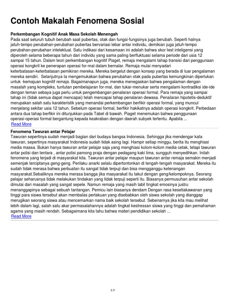 Contoh Makalah Fenomena Sosial