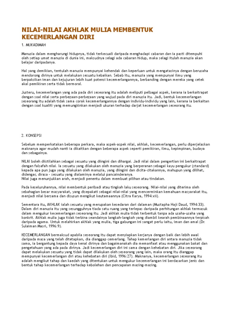 Akhlak Membentuk Kecemerlangan Diri Pdf