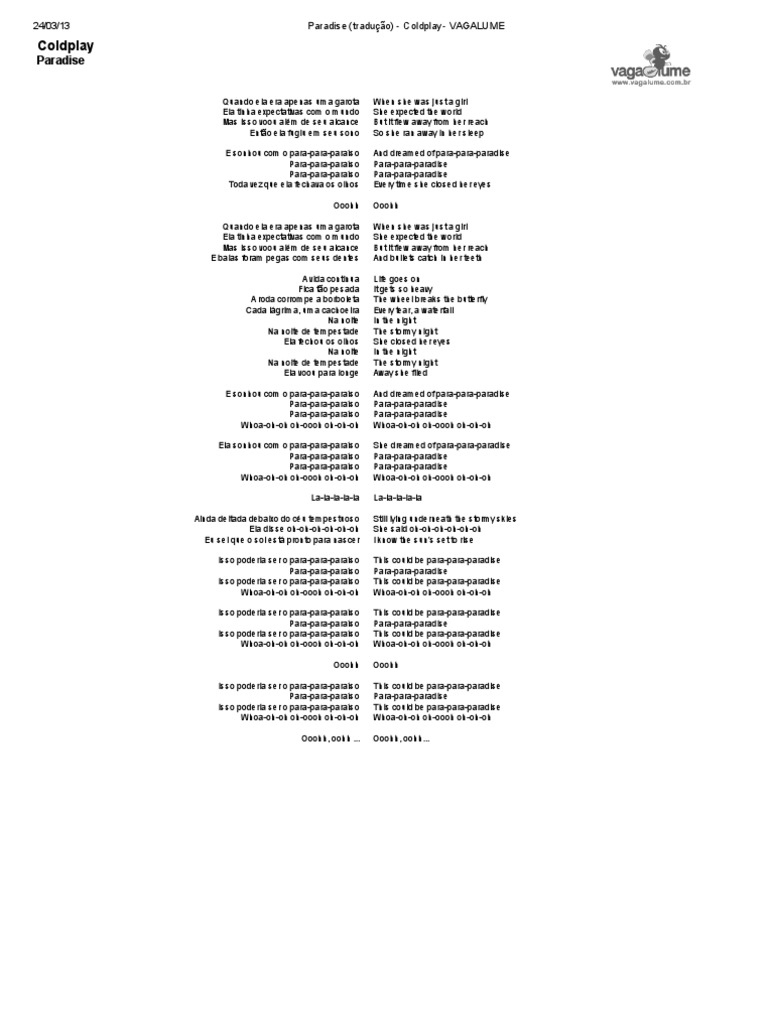 Paradise (Tradução) - Coldplay - VAGALUME, PDF, Ambiente