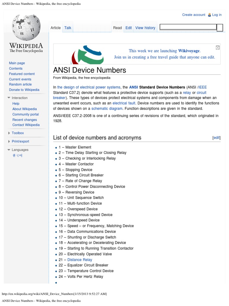 ANSI Device Numbers - Wikipedia, The Free Encyclopedia | Relay | Switch image.