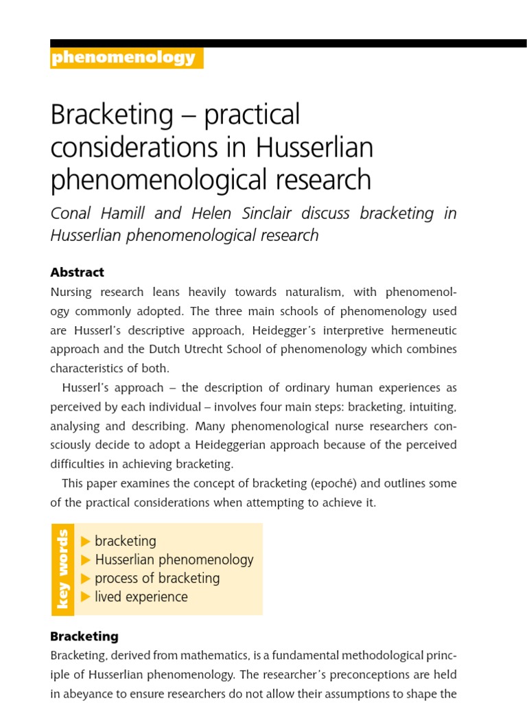 Bracketing Phenomenology _ (PDF) Bracketing in Research: A Typology – FUKQQ